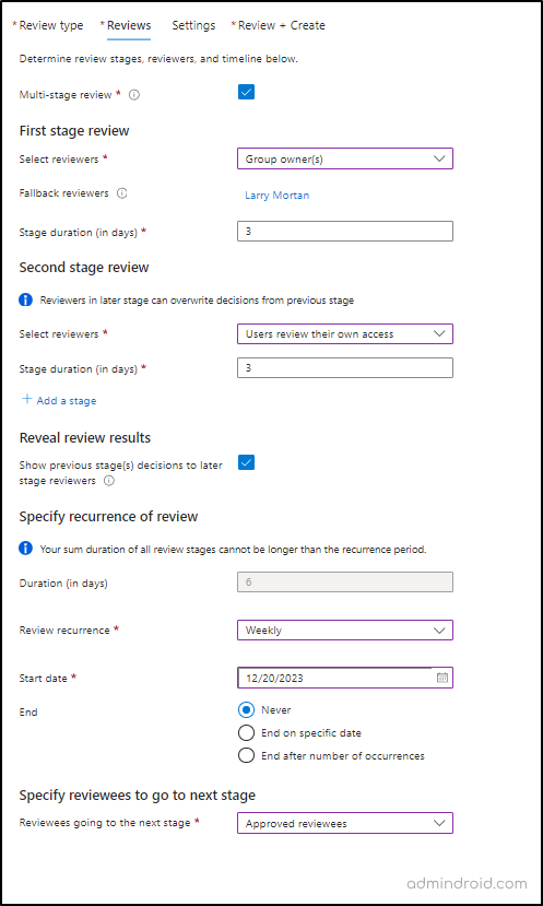 Create multi-stage access reviews for PIM groups