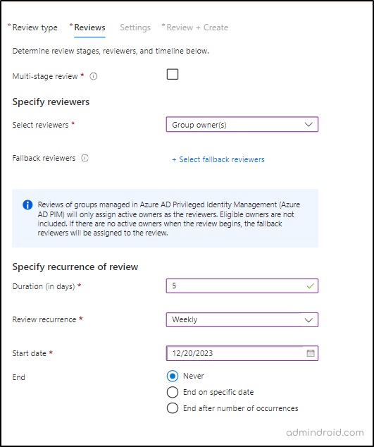 Create single-stage access reviews of PIM for groups