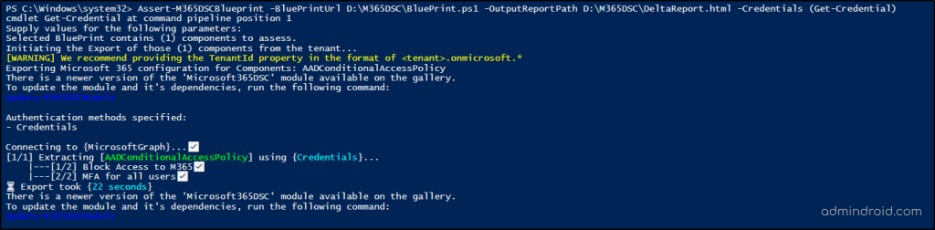 Use M365DSC to compare Microsoft 365 settings with blueprints