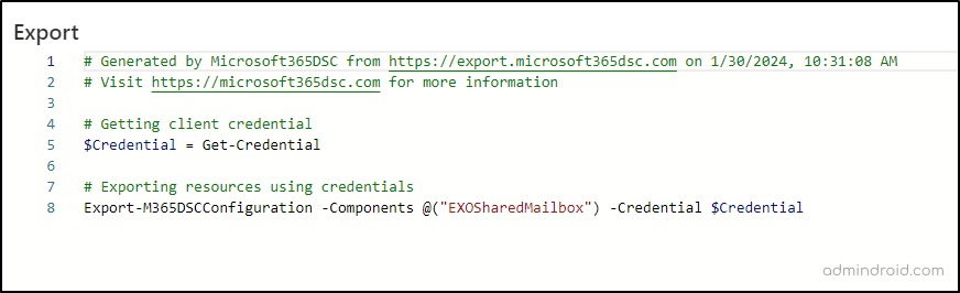 PowerShell Code to Export Microsoft 365 Tenant Settings with Microsoft365DSC