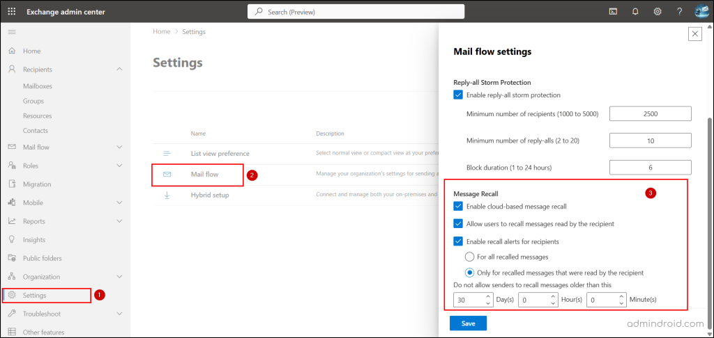 enabling recall feature in Exchange Online to recall email in new Outlook