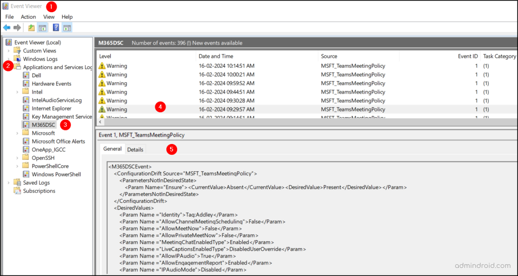 Logs in Event Viewer