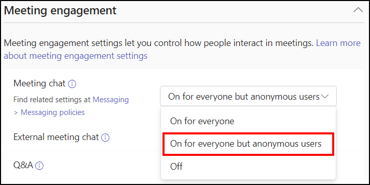 Block meeting chat access for anonymous users