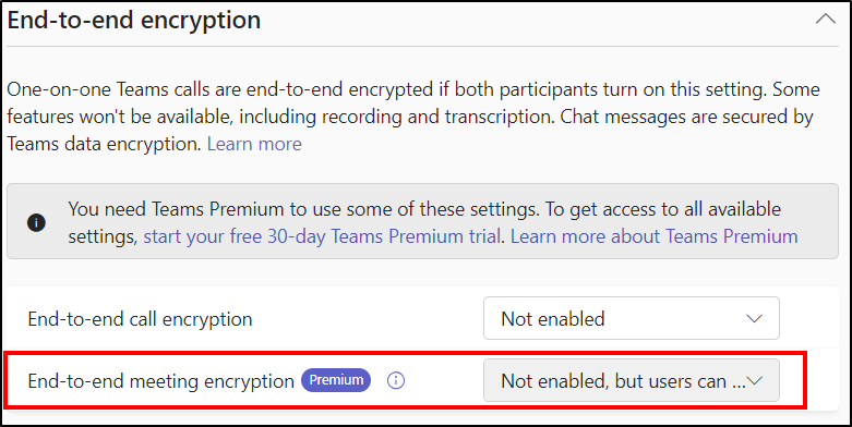 End-to-end encryption for Teams meetings