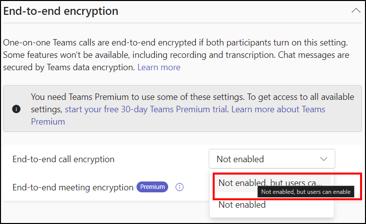 Enable end-to-end encryption for Teams calls