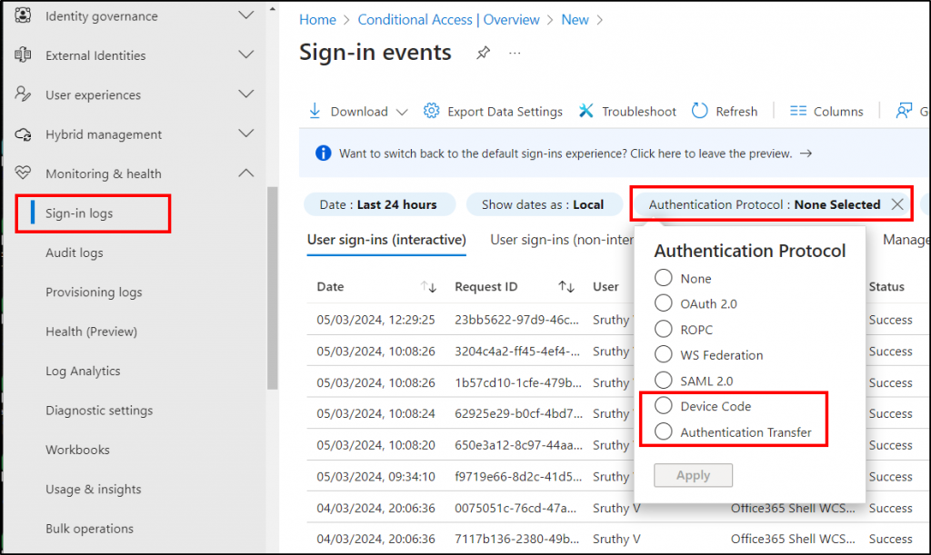Azure AD sign-in logs