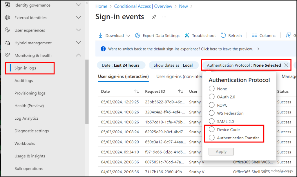 Azure AD sign-in logs