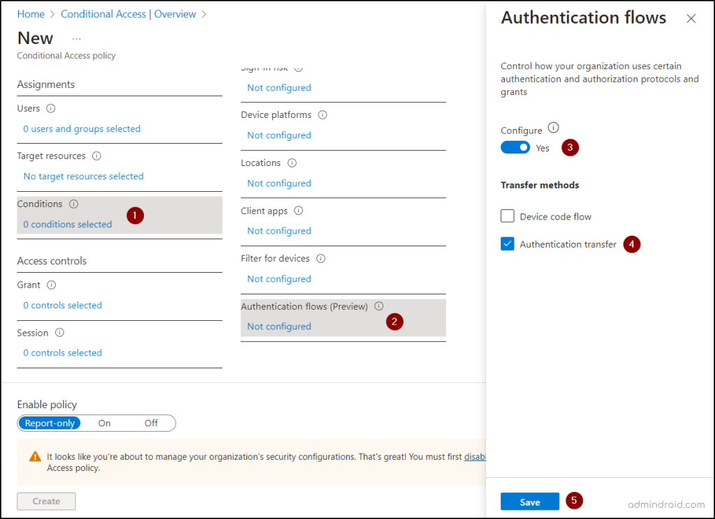 Block authentication flows in Conditional Access policy