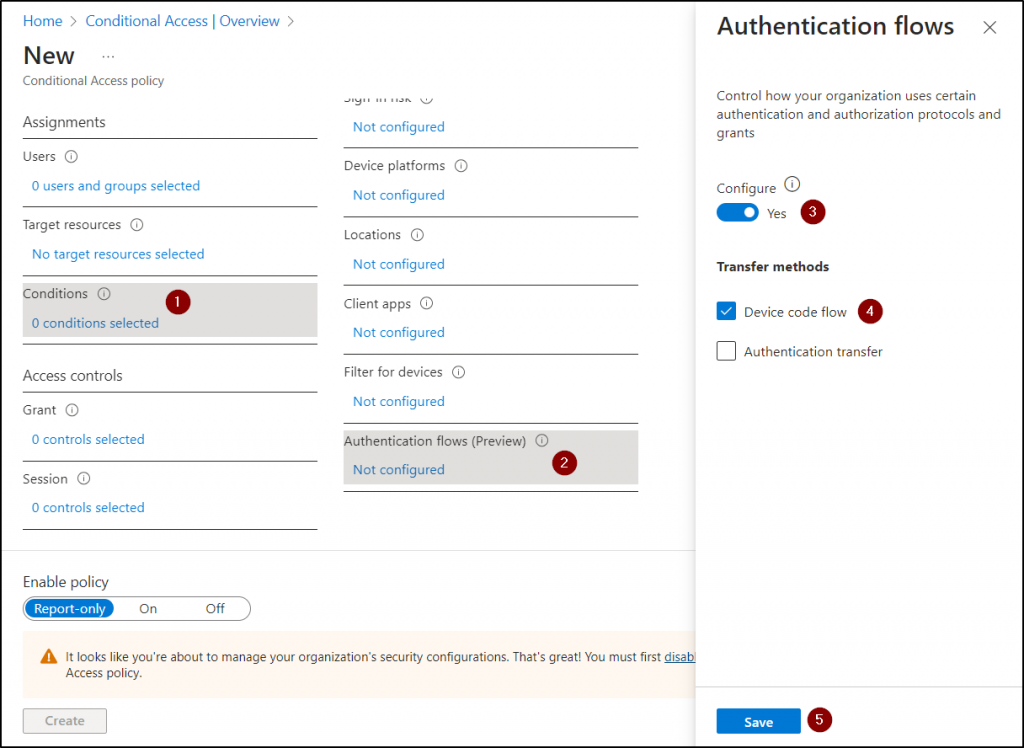 Block authentication flows in Conditional Access Policy
