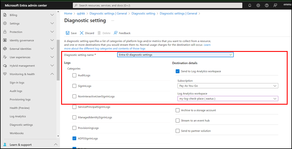 Configure Diagnostic Settings to use Microsoft Entra workbooks