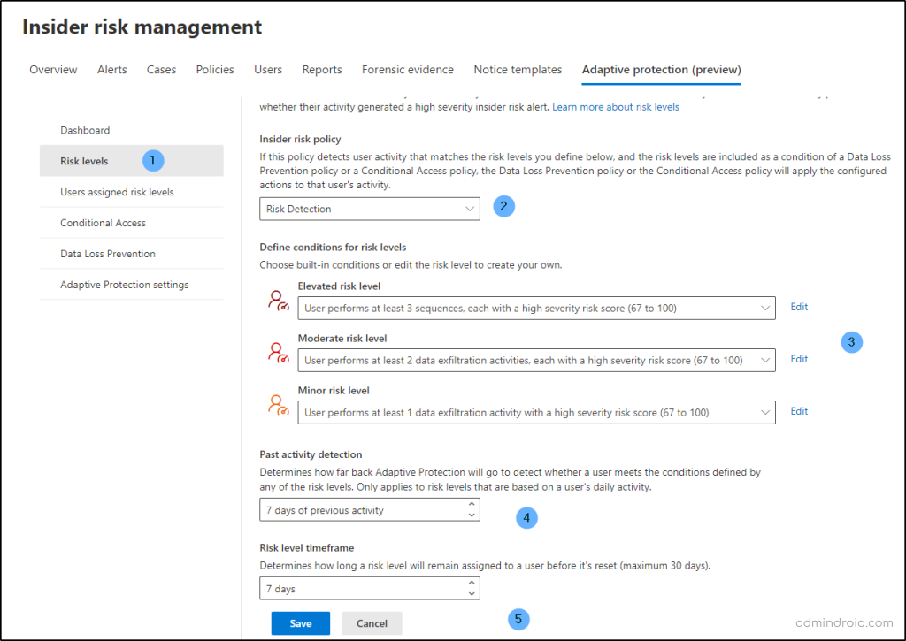 Configuring risk levels