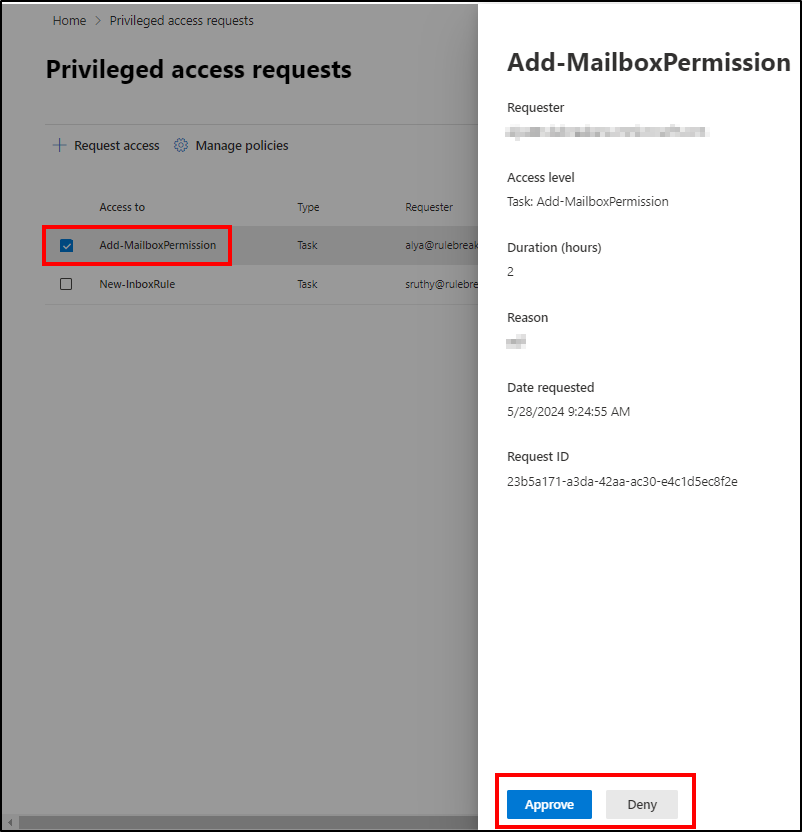 Approve or deny privileged access requests - Privileged access management