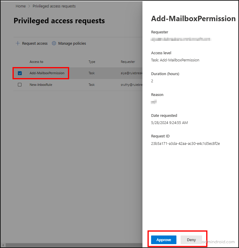 Approve or deny privileged access requests - Privileged access management