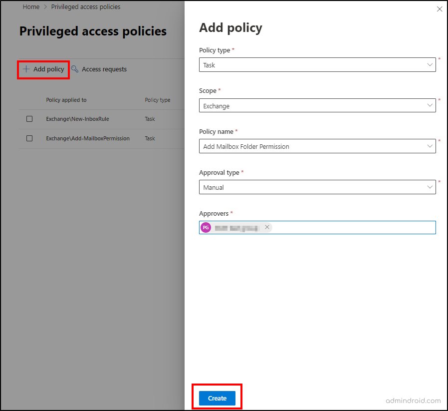 Create privileged access policy in privileged access management