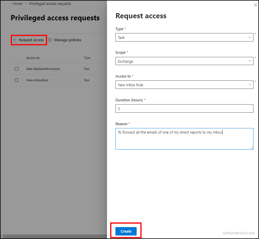 Create privileged access requests - privileged access management