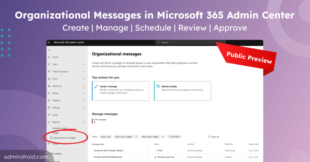 Organizational Messages in Microsoft 365 Admin Center 