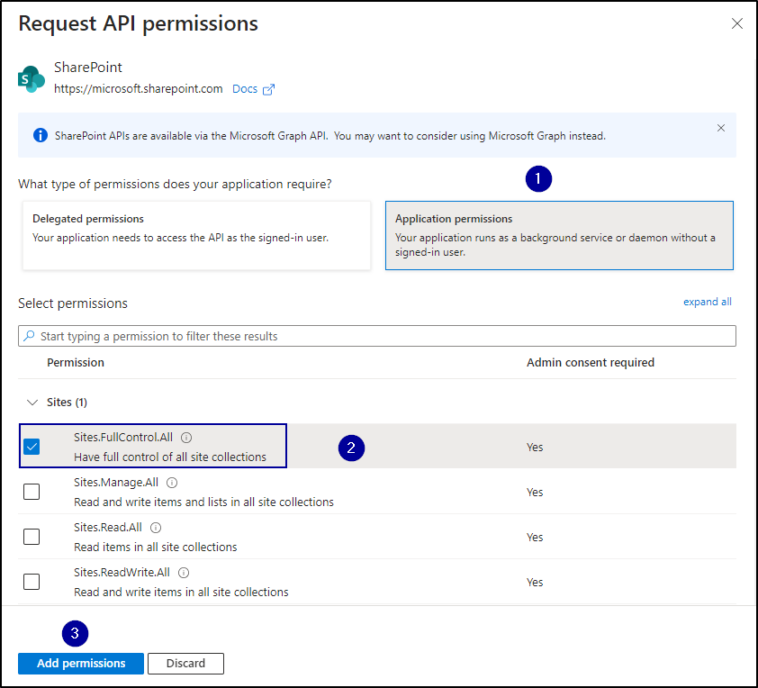 Request API Permissions for SharePoint