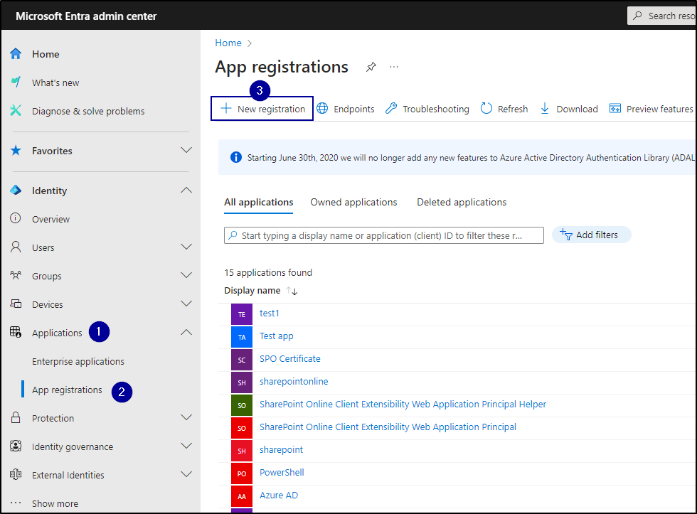 App registrations in Microsoft Entra admin center