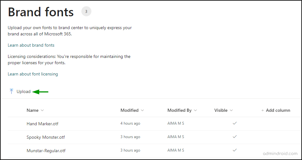 Uploading fonts to use in Brand center