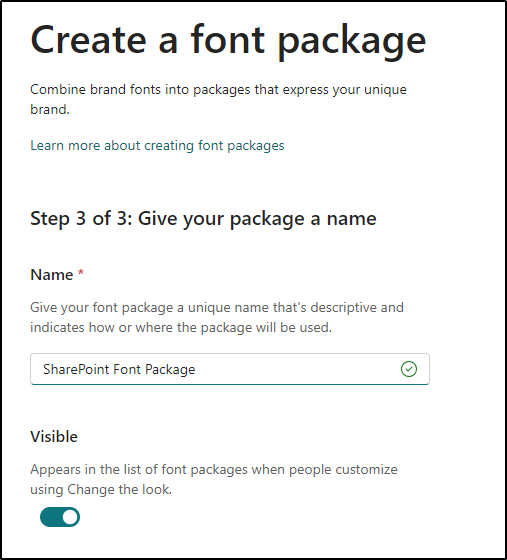 Naming the font package to use in SharePoint