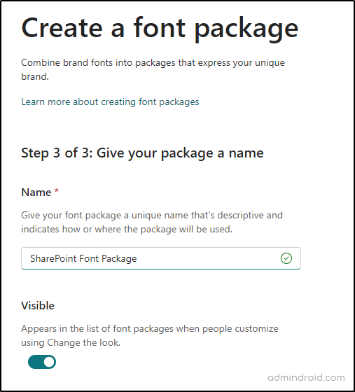 Naming the font package to use in SharePoint