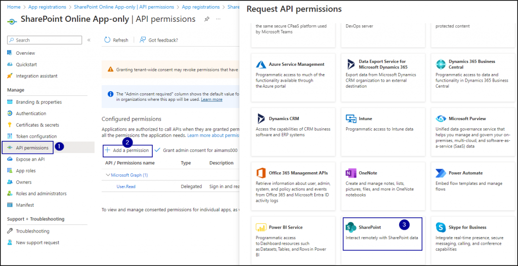 Adding Permission for SharePoint API