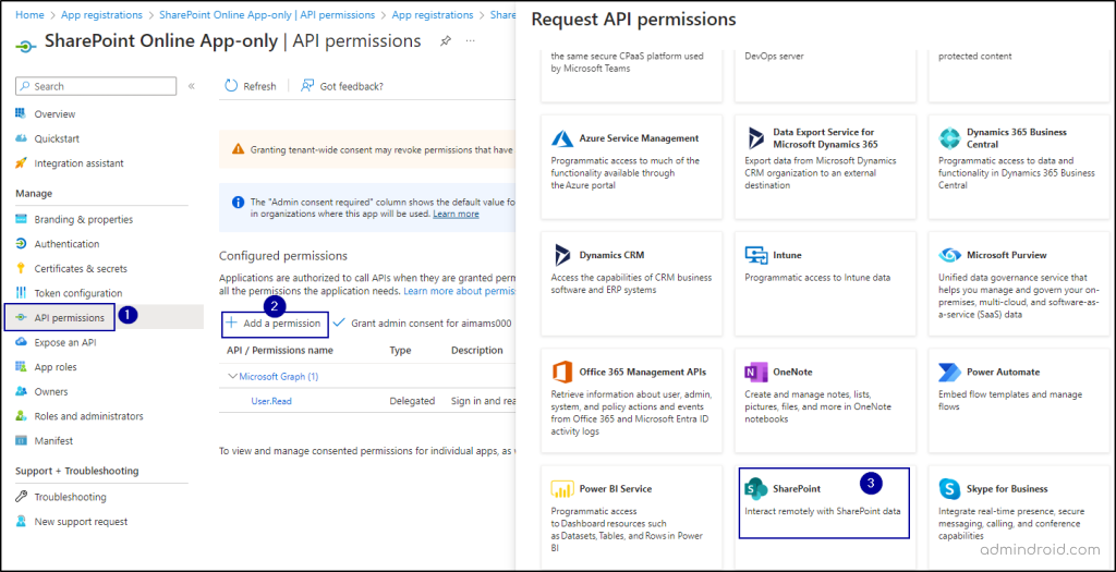 Adding Permission for SharePoint API