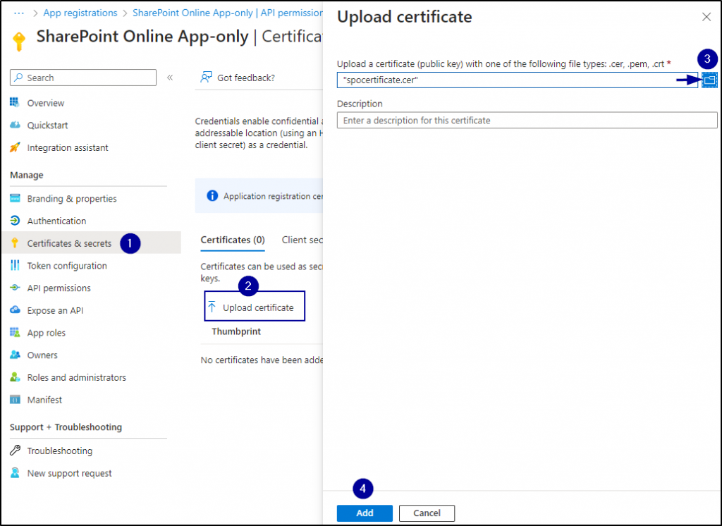 Connect the certificate with the application
