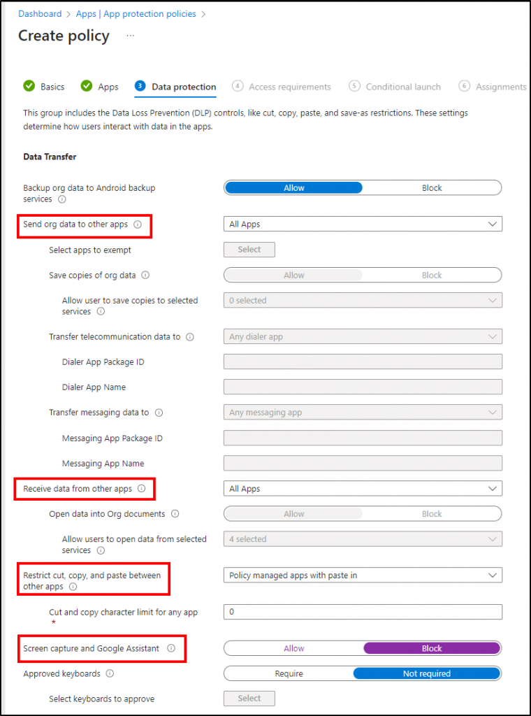 App protection policy in Intune admin center - Application security