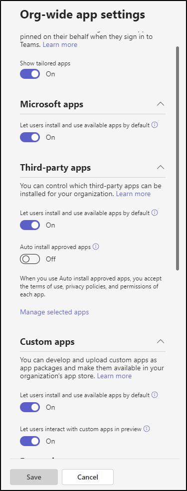 Disable third-party apps installation in Teams