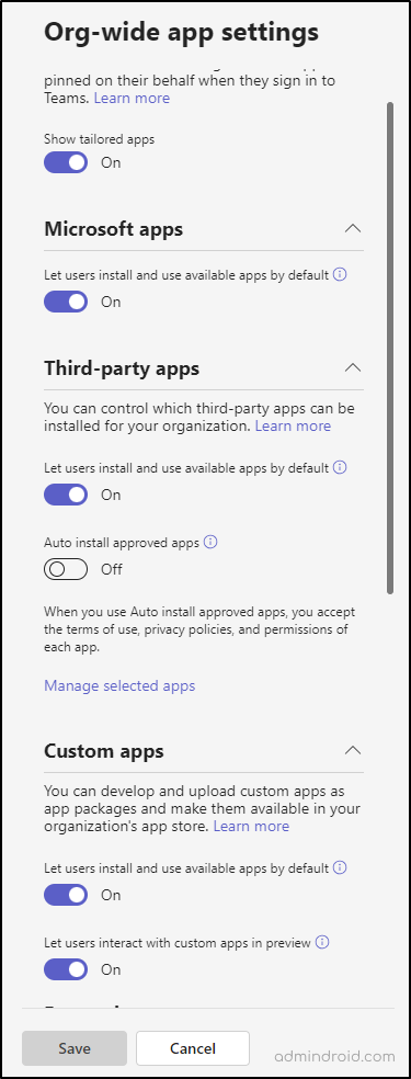 Disable third-party apps installation in Teams