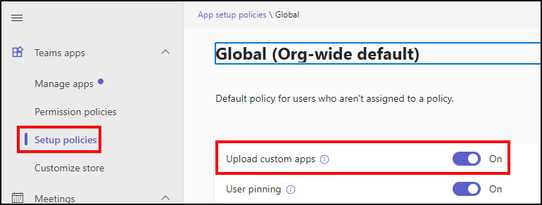 Restrict custom app uploads in Teams