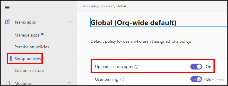 Restrict custom app uploads in Teams