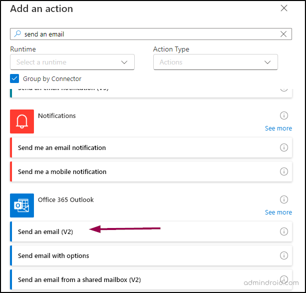 Select Office 365 Outlook 