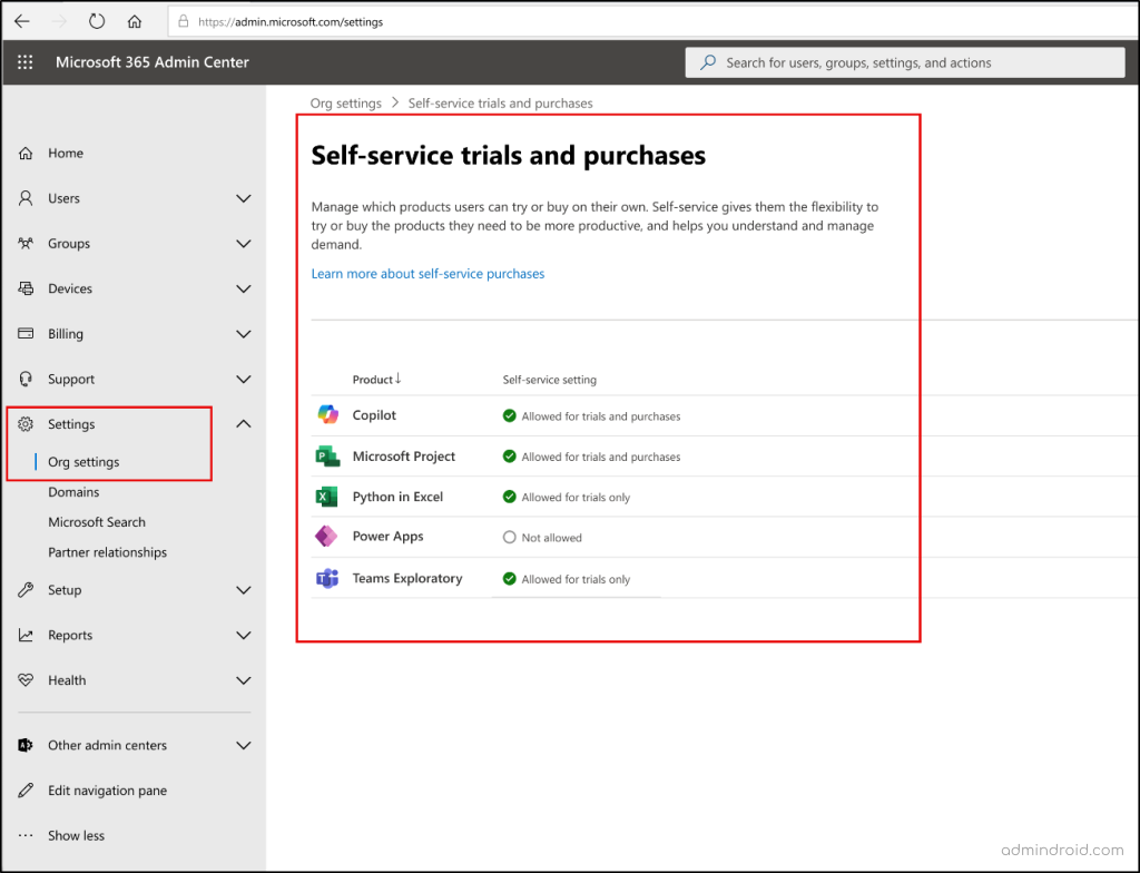 Block Self-service Purchases Using Microsoft 365 Admin Center 