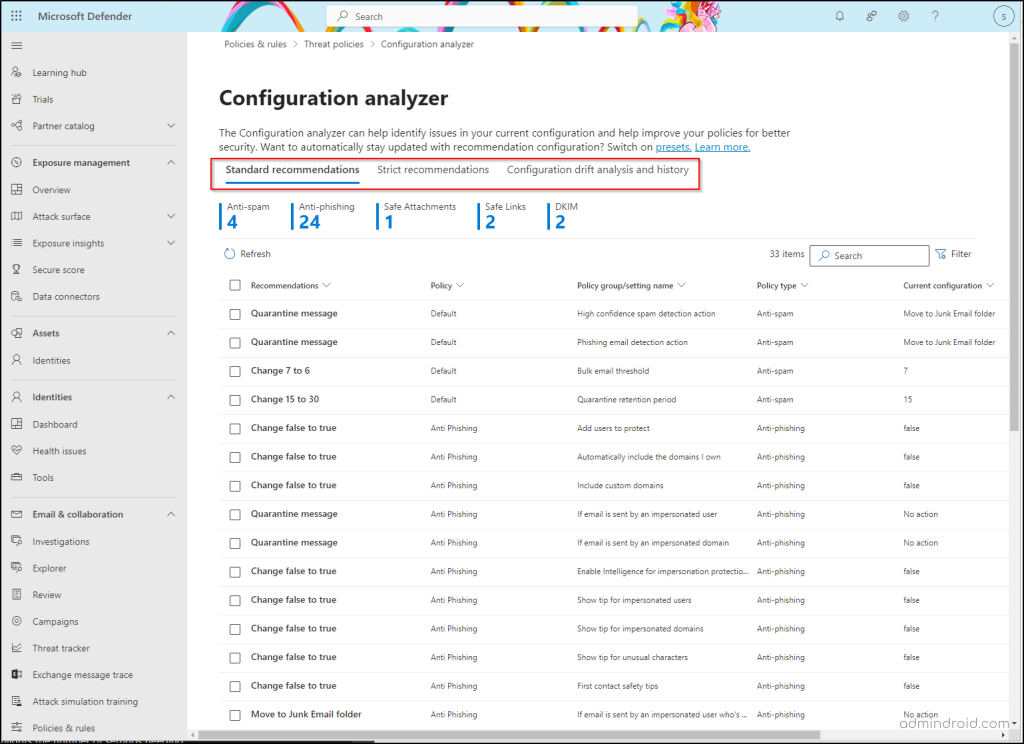 Configuration analyzer in Microsoft Defender