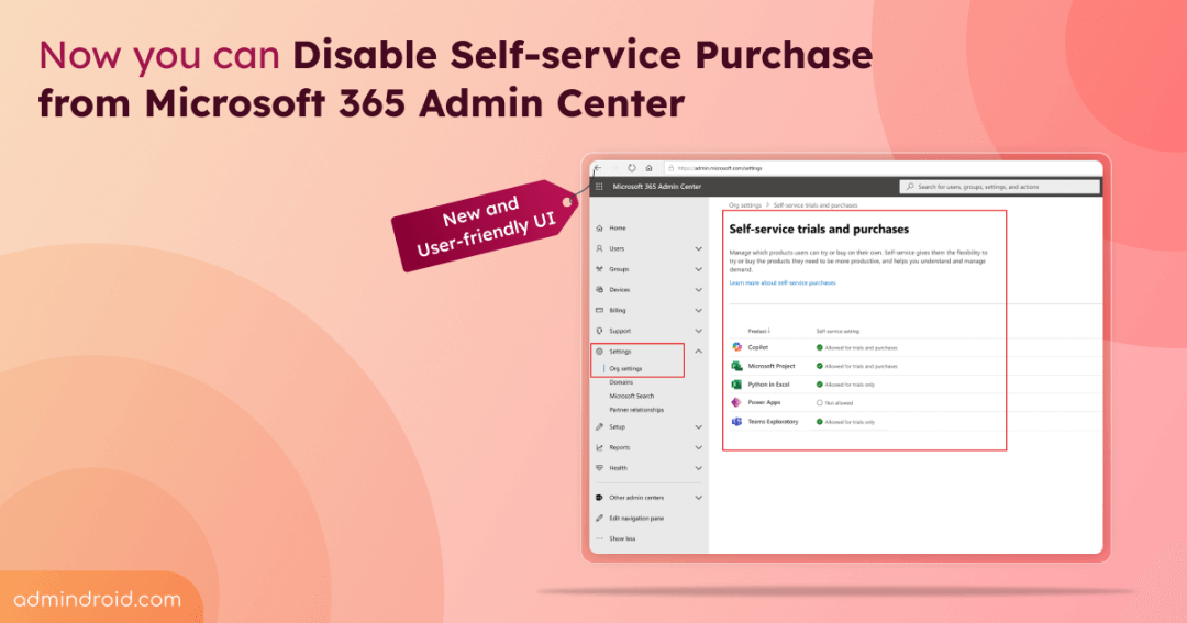 Block Self-service Purchases Using Microsoft 365 Admin Center 