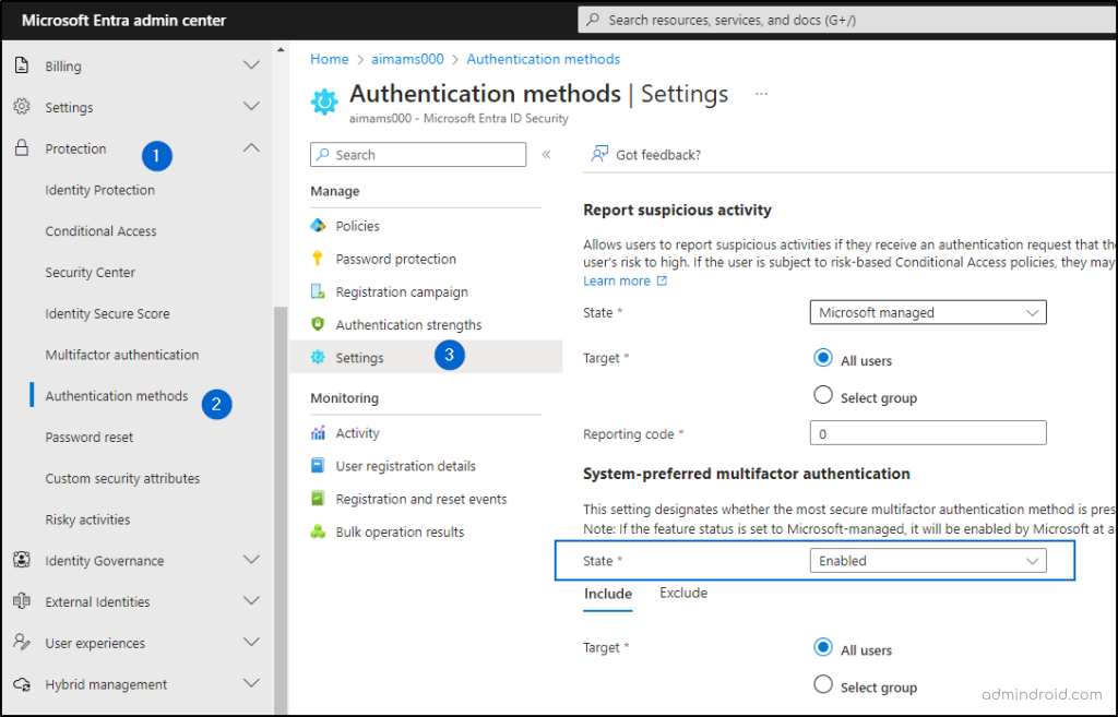 How to Enable Report Suspicious Activity in Microsoft Entra Admin Center? 