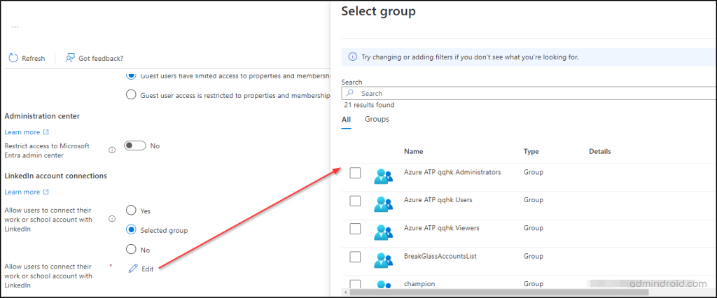 Allow only specific members to connect LinkedIn accounts to Microsoft Apps