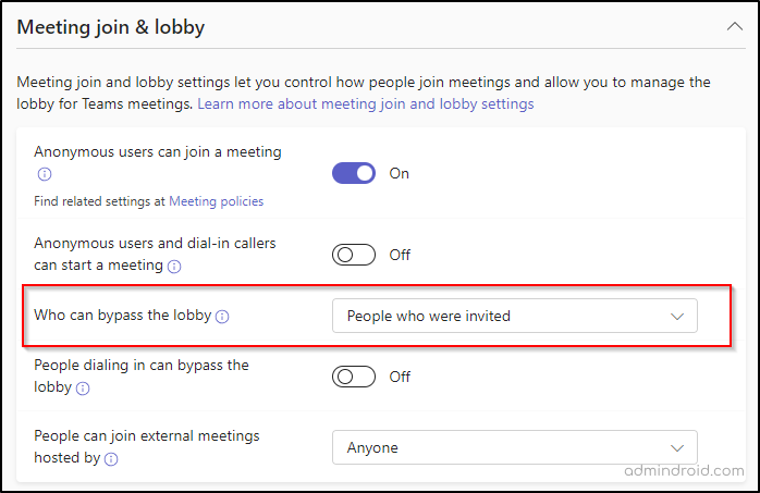 Microsoft Teams meeting settings