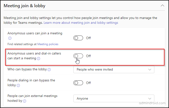 Microsoft Teams meeting settings