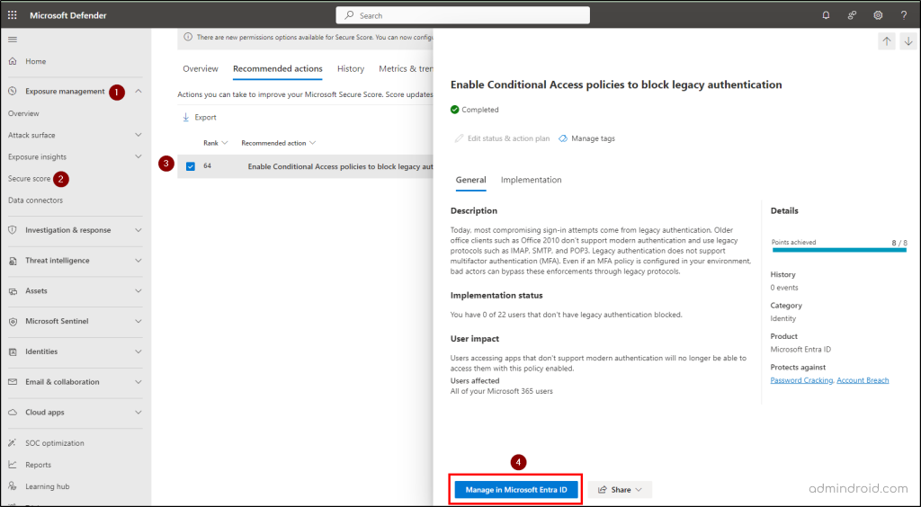 Block legacy authentication - Microsoft Entra ID secure score recommendations