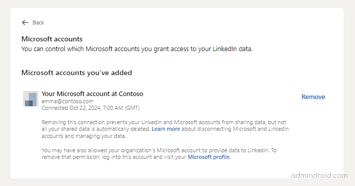 LinkedIn Page about Microsoft Account