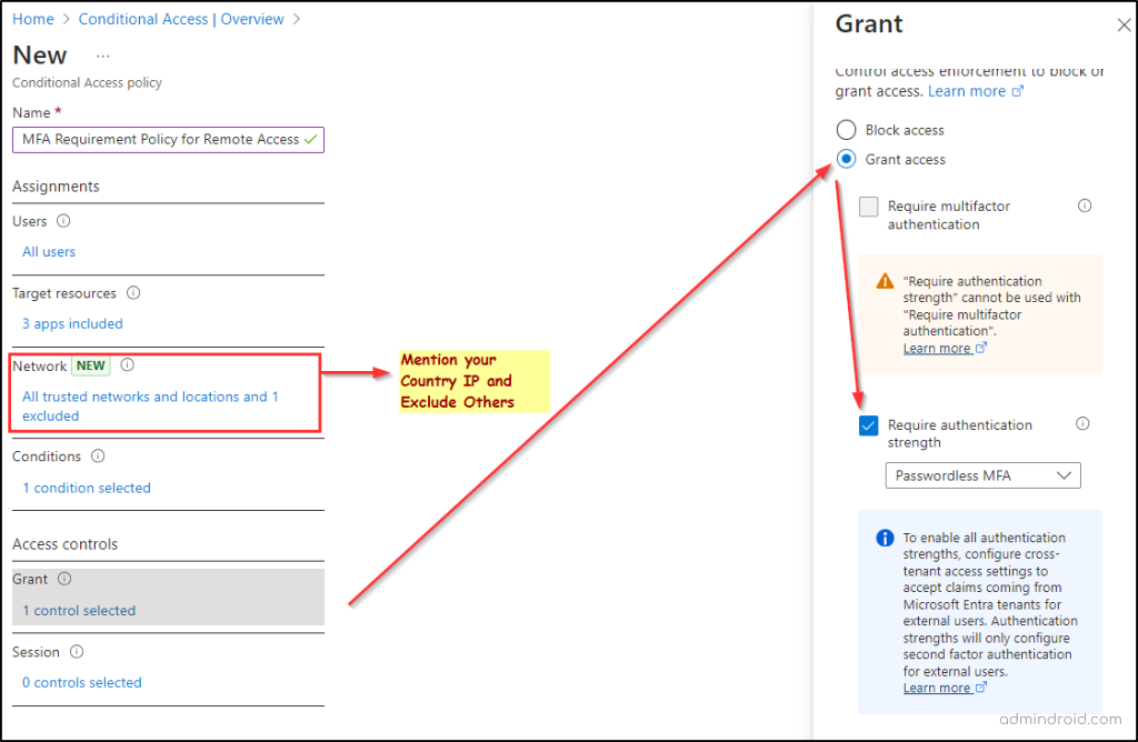 Conditional Access Policy: MFA Requirement Policy for Remote Access