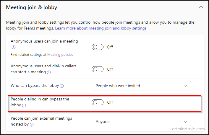 Microsoft Teams meeting settings