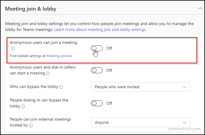 Microsoft Teams meeting settings