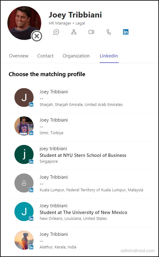 Select a Matching LinkedIn Profile in Microsoft Teams