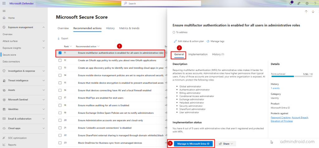 Enable MFA for admin roles to increase your Secure Score