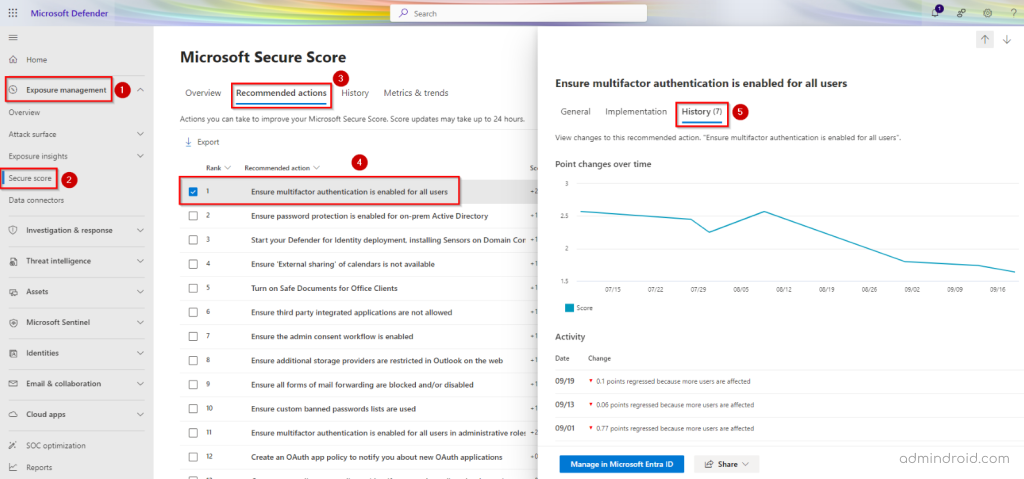 History tab to track changes and increase in your Microsoft Secure Score