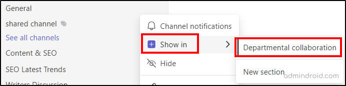 Add chats and channels in section